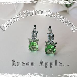 Light Green Zircon 18K White Gold on 925 Sterling Silver Leverback Earrings